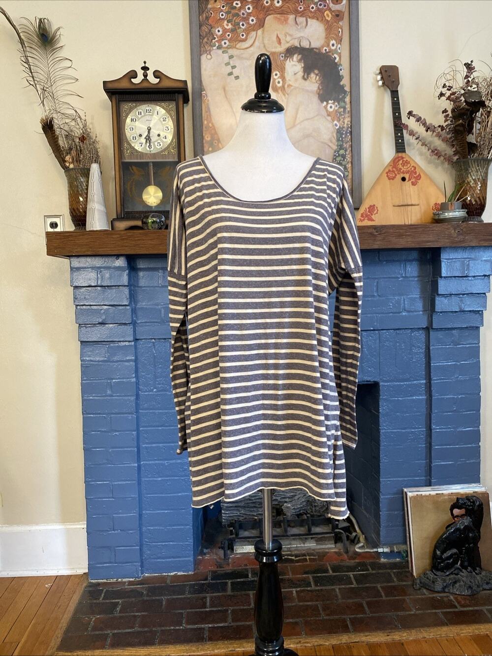 Free People Beach Two Body Corps Deux Striped Oversized Tunic Top Long Sleeve OS